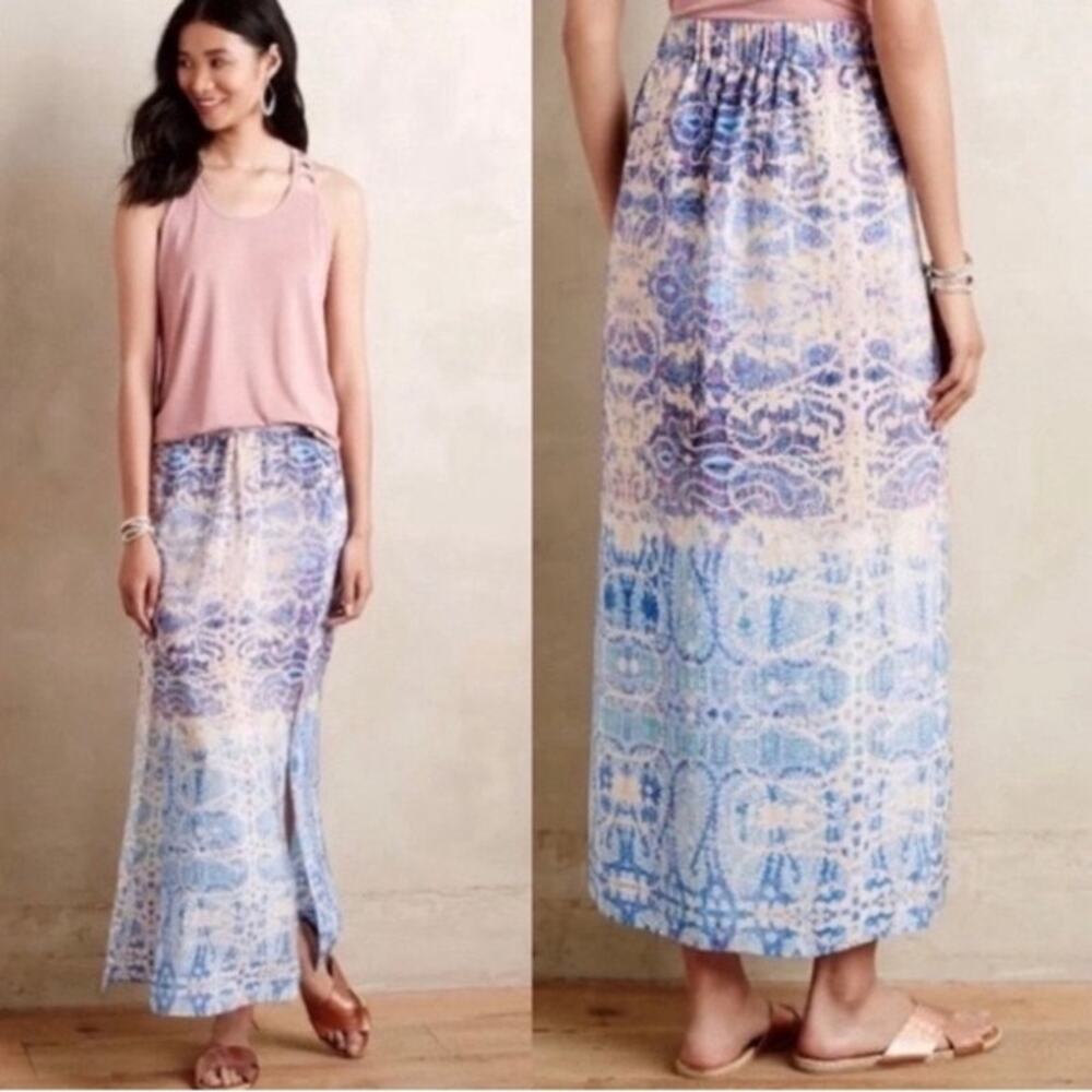 Anthropologie Maeve Blue and Pink Waimea Silk Maxi Skirt Size XS